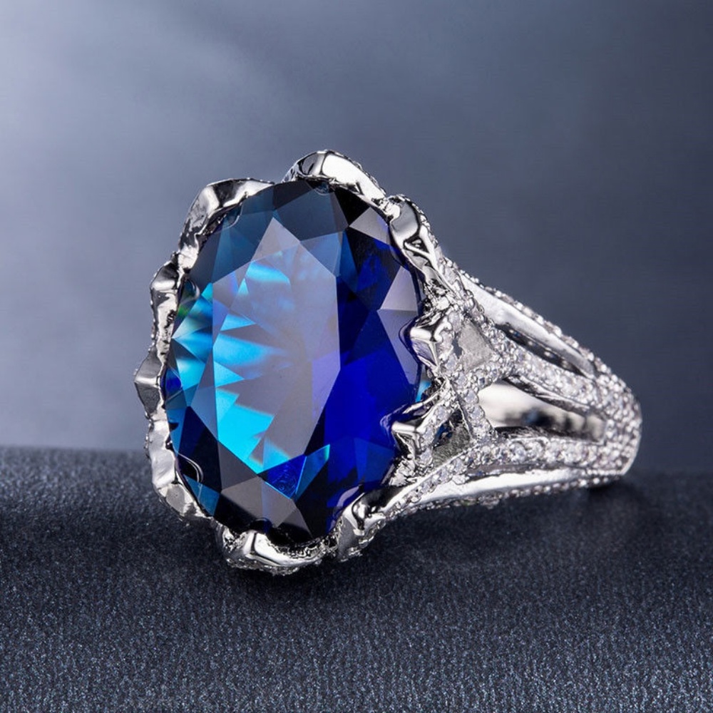 Elegant 925 Silver Ring  2.75ct Blue Sapphire New - Picture 3 of 4